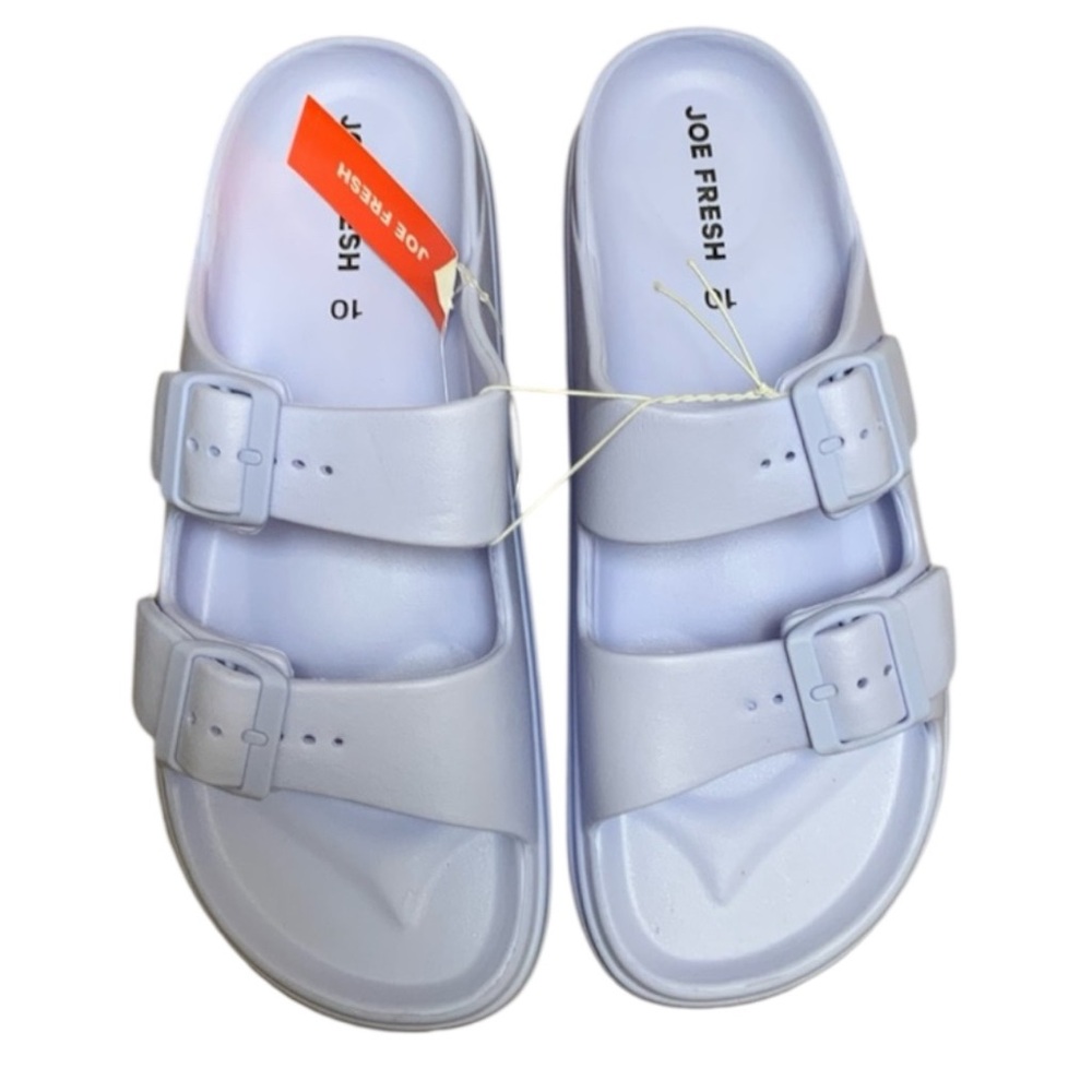 JOE FRESH Purple Double Strap Slide On Sandals Light Weight Brand New Size 10